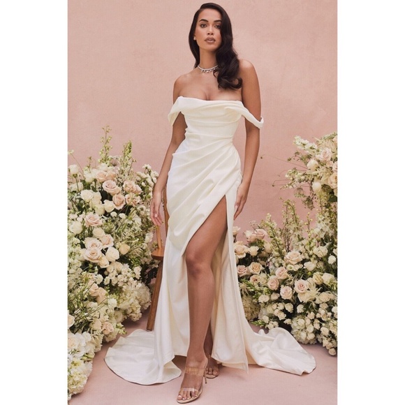 House of CB DELPHINE Wedding Dress Ivory Draped Corset Bridal Gown - Medium - Picture 1 of 16